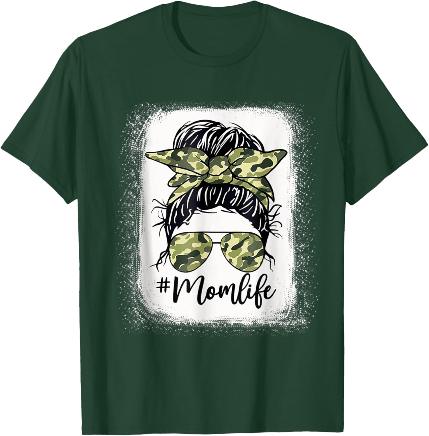 Camouflage Mom Life Messy Bun Bleached Mother's Day T-Shirt - T-Shirt | Forest