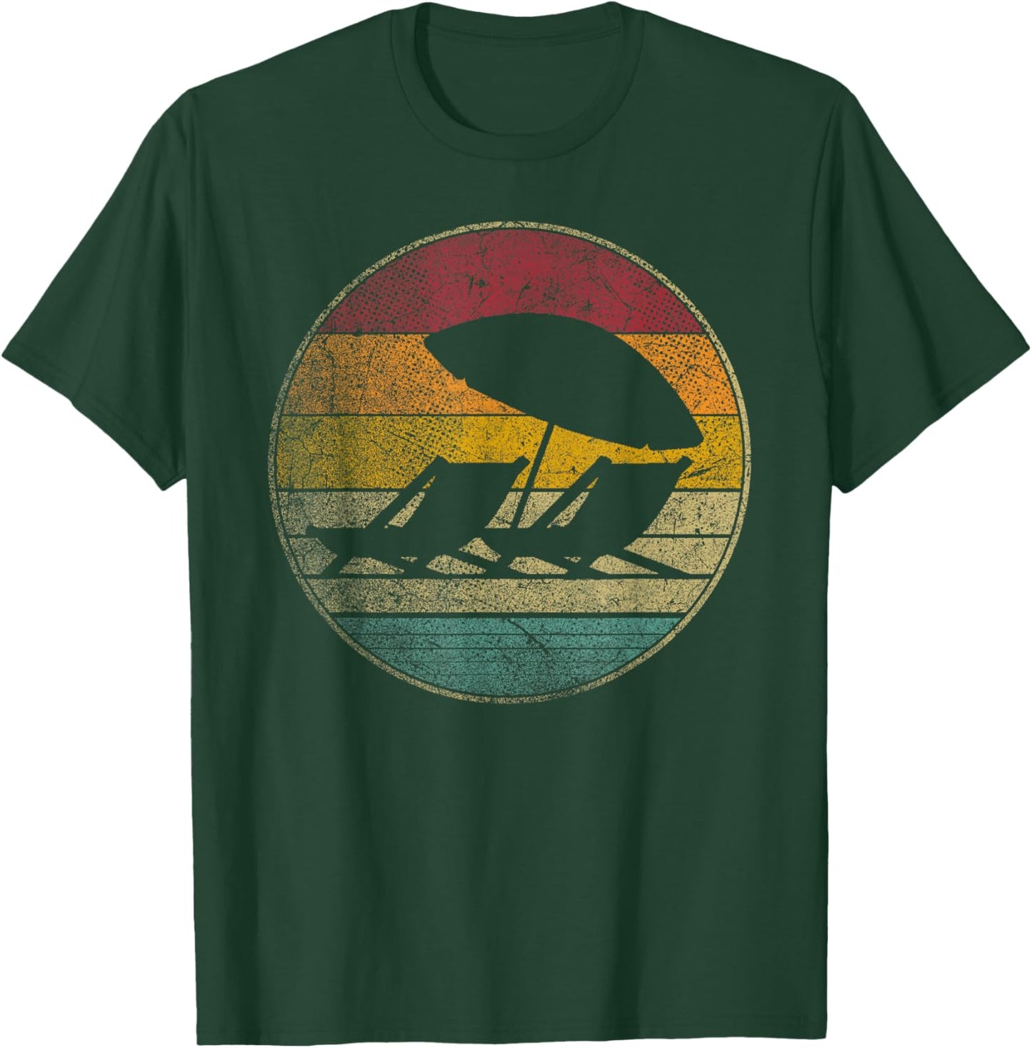 Beach Chair Umbrella Vacation Tropical Retro Vintage 70s 80s T-Shirt - T-Shirt | Forest
