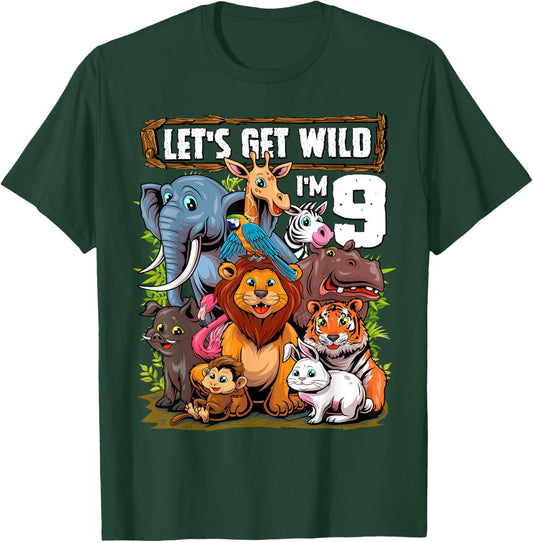 9 Year Old Zoo Birthday Safari Jungle Animals 9th Birthday T-Shirt - T-Shirt | Forest