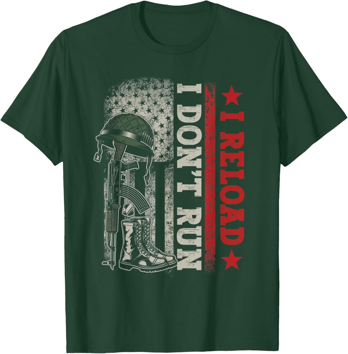 I Don't Run I Reload Vintage US Flag Patriotic T-Shirt - T-Shirt | Forest