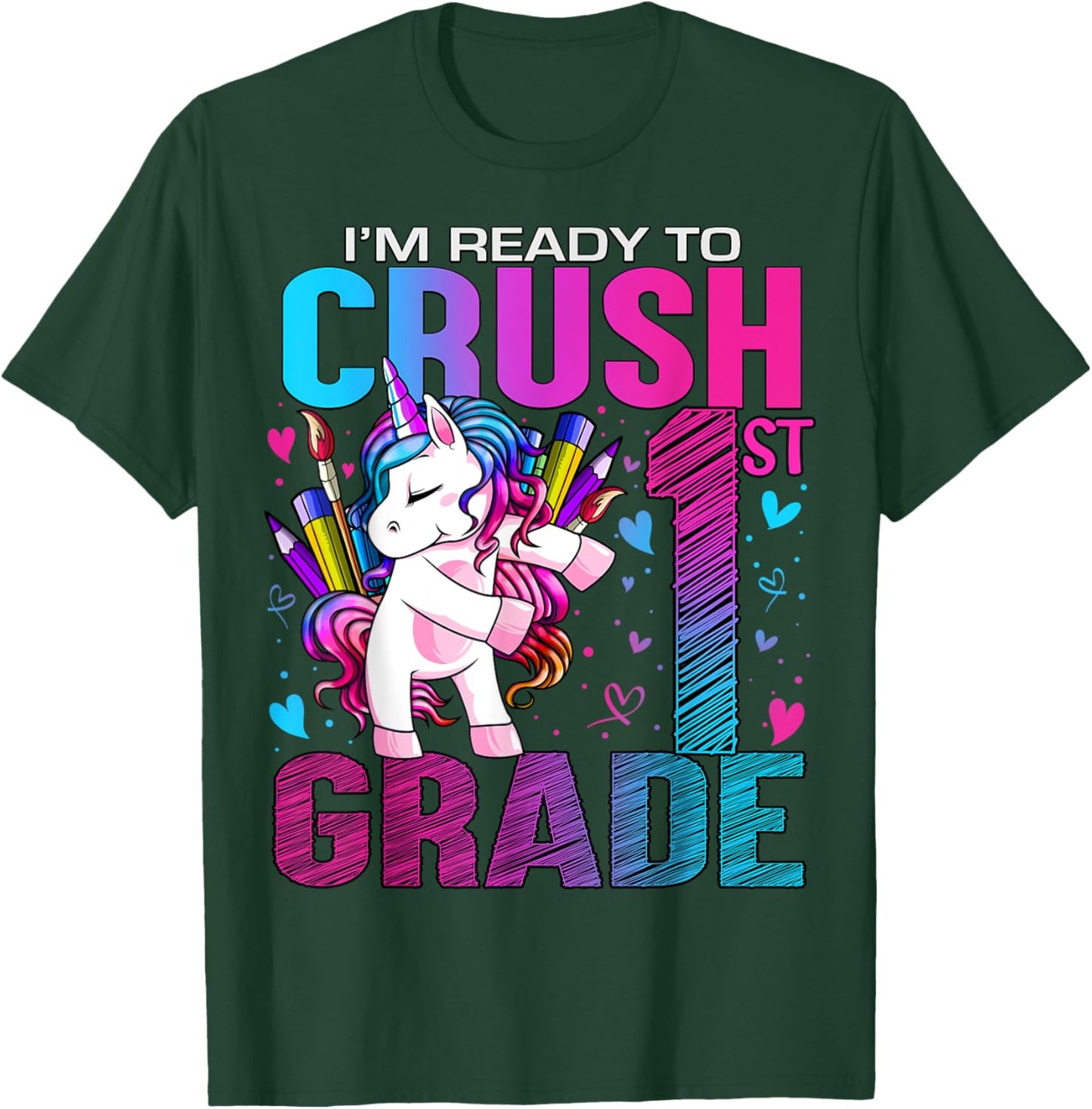 Ready to Crush First 1st Grade Back To School Unicorn Kids T-Shirt - T-Shirt | Forest