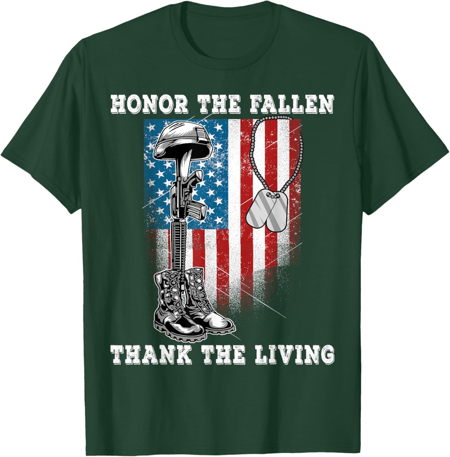 Distressed Memorial Day Honor The Fallen Thank The Living T-Shirt - T-Shirt | Forest