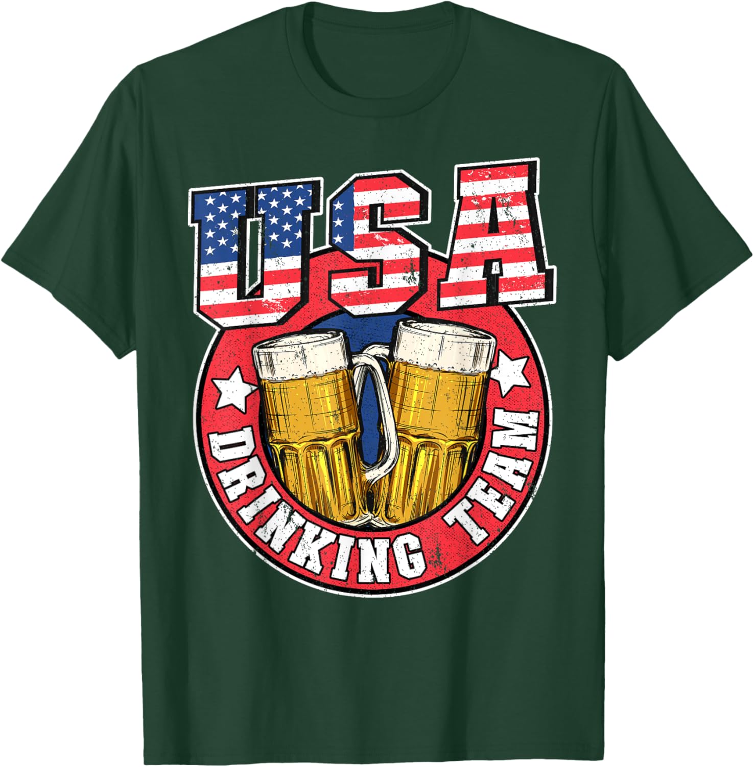 USA Drinking Team US American Flag 4th Of July Beer Drinking T-Shirt - T-Shirt | Forest
