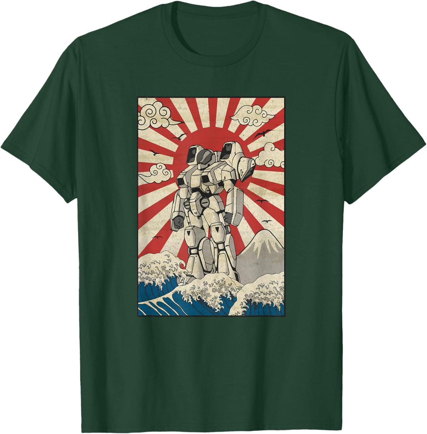 Japanese Mecha Anime Robot Kanagawa Great Wave Manga T-Shirt - T-Shirt | Forest
