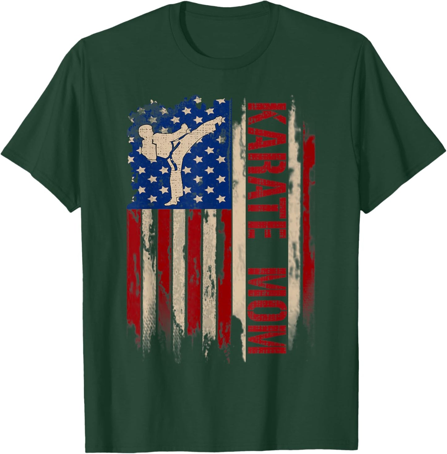 Vintage Karate Mom American USA Flag The Kick Gift T-Shirt - T-Shirt | Forest