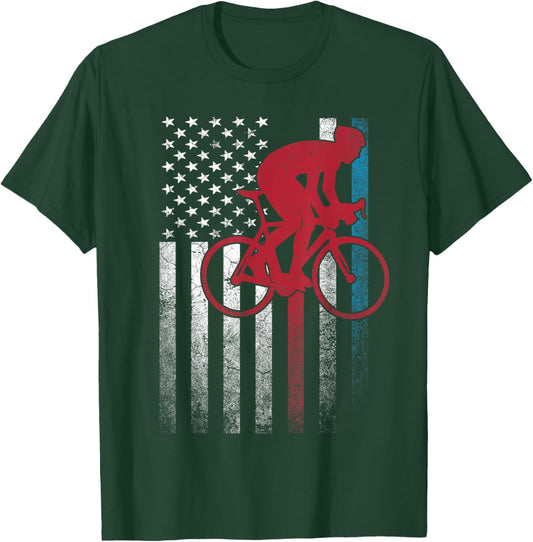 Cycling Bike Bicycle 4th of July Gift American Flag USA Kids Men T-Shirt - T-Shirt | Forest