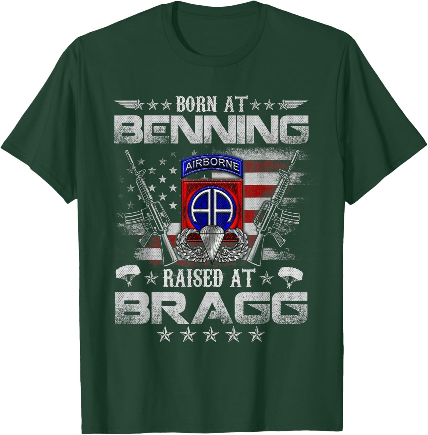 82nd Airborne Division Born At Ft Benning Raised Fort Bragg T-Shirt - T-Shirt | Forest