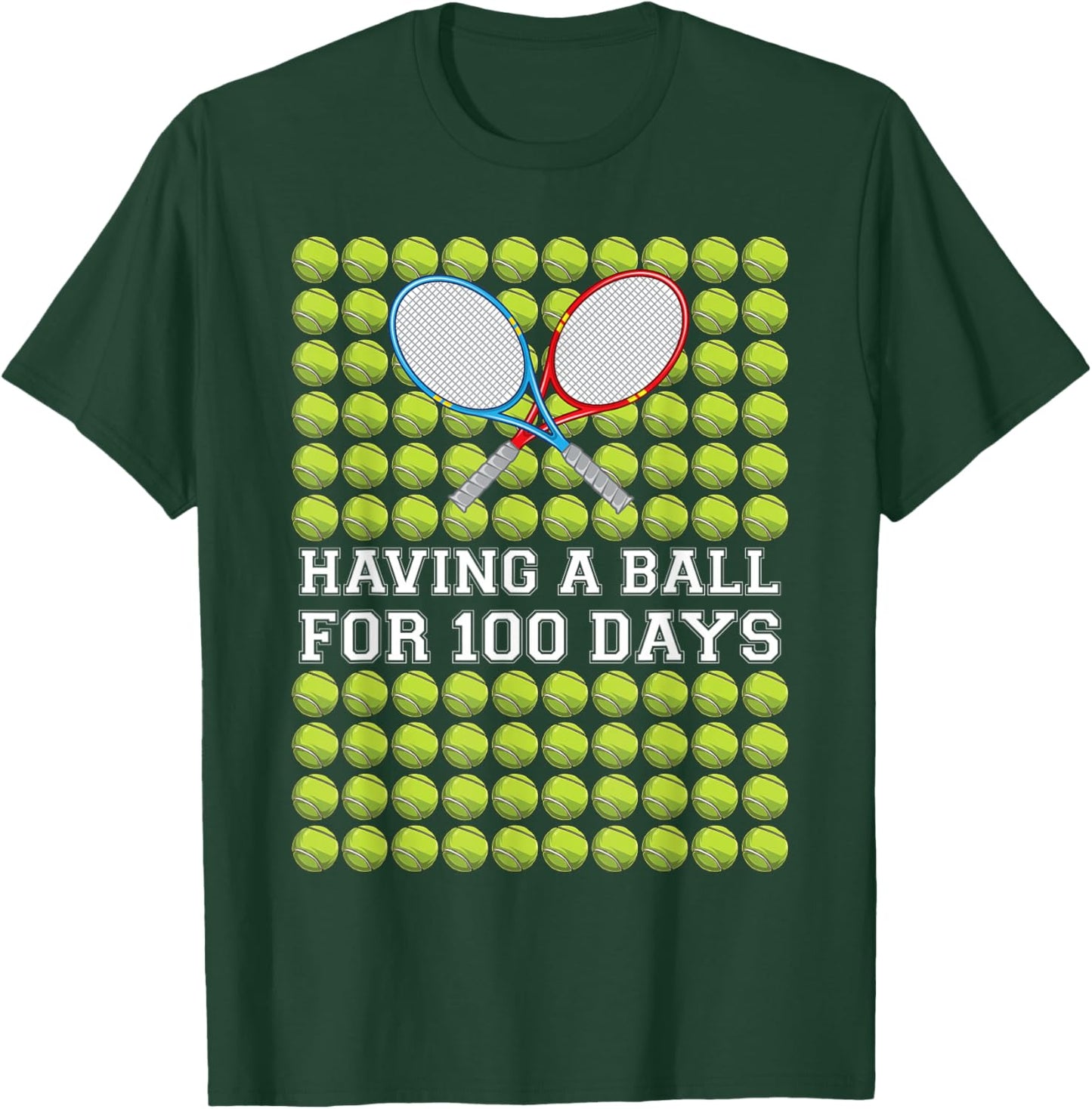 Having A Ball for 100 Days Tennis Kids Boy Smarter School T-Shirt - T-Shirt | Forest