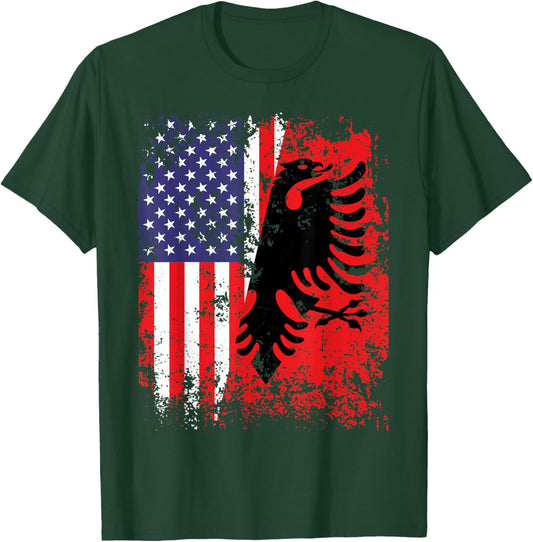 Albanian American Flag Shirt Patriotic USA Albania Flag T-Shirt - T-Shirt | Forest