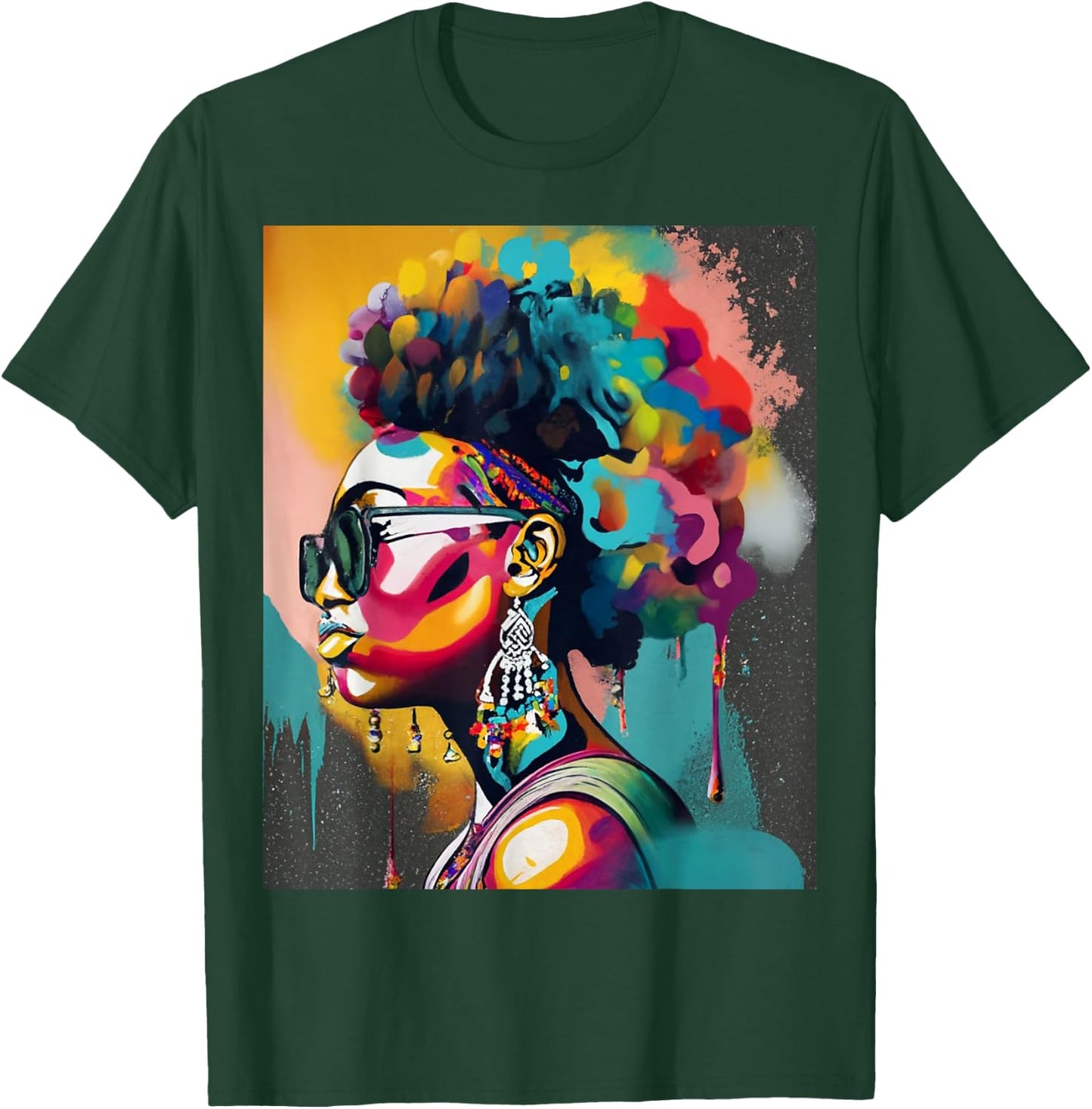 Colorful Art Black Queen Afro Melanin Dripping Juneteenth T-Shirt - T-Shirt | Forest