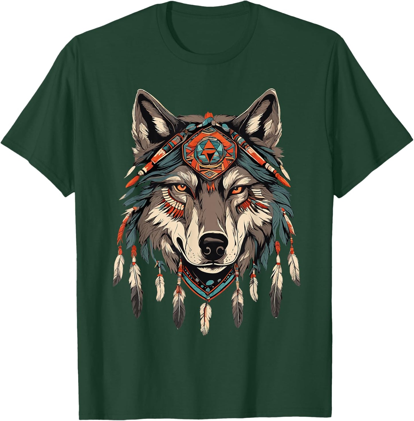 Native American Wolf Artwork T-Shirt - T-Shirt | Forest