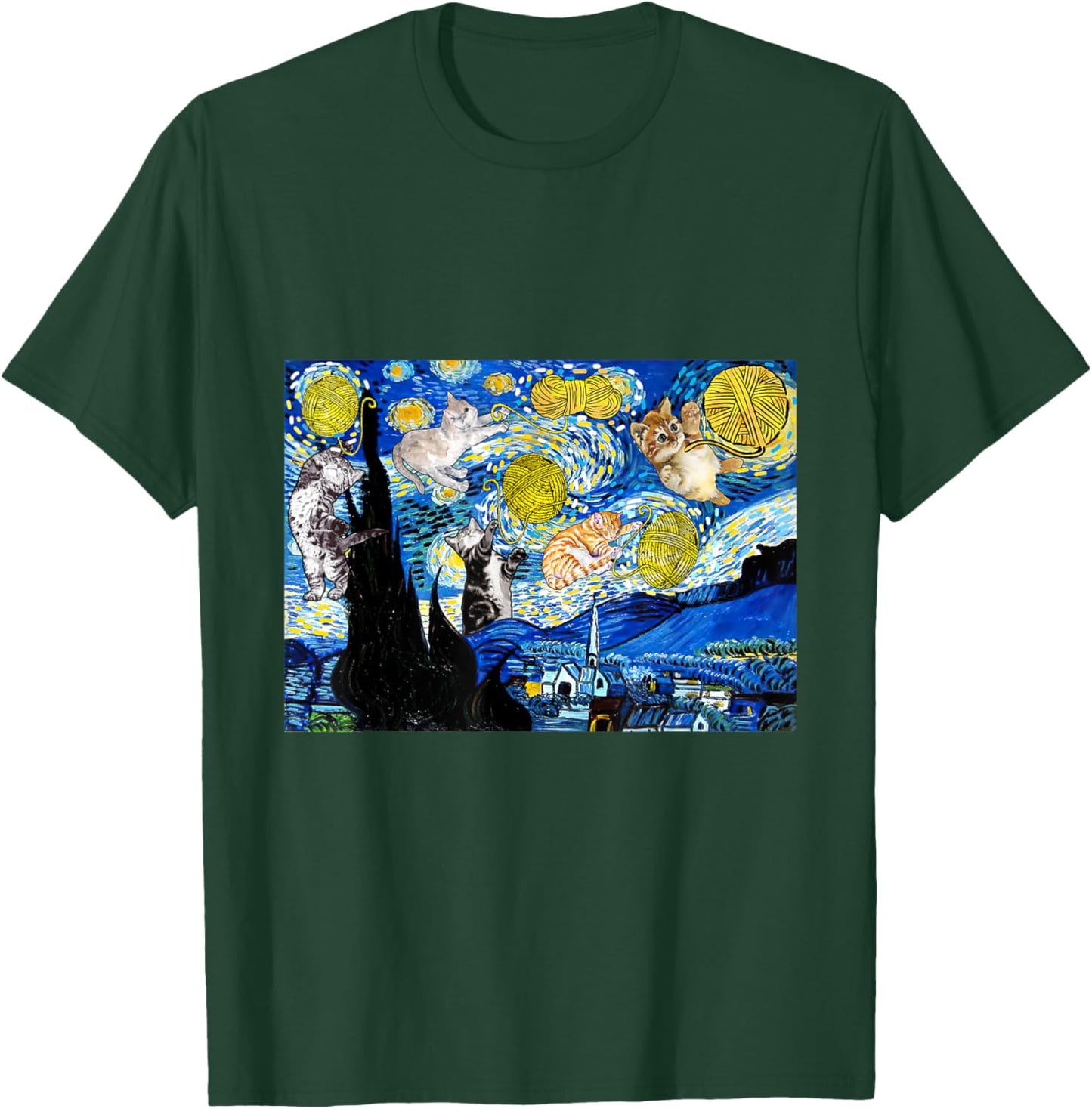 Cat Graphic, Starry Night Cat, Van Gogh Cat, Cat Lover T-Shirt - T-Shirt | Forest