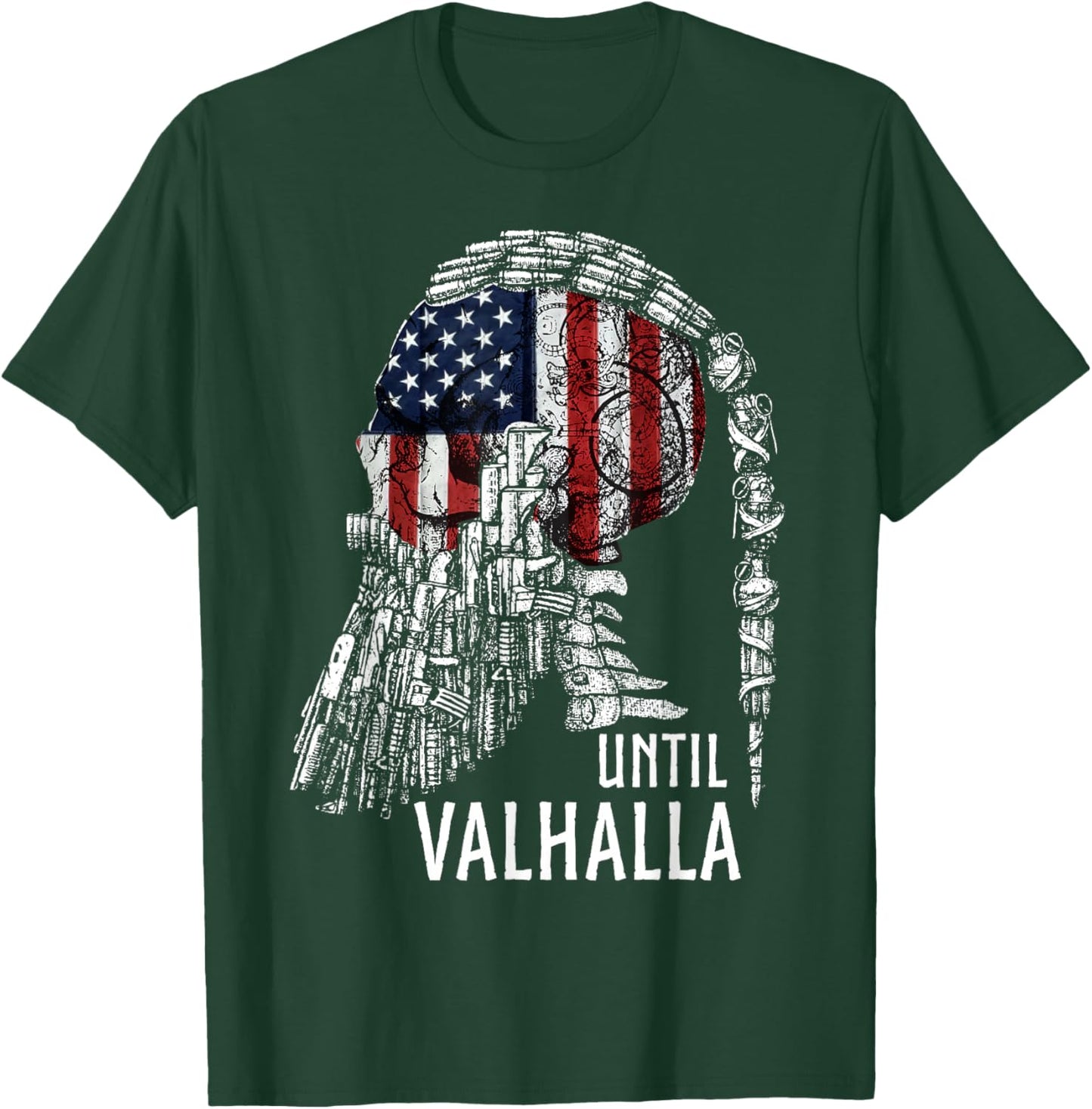 Until Valhalla, Skull American Flag, Viking US Patriot T-Shirt - T-Shirt | Forest