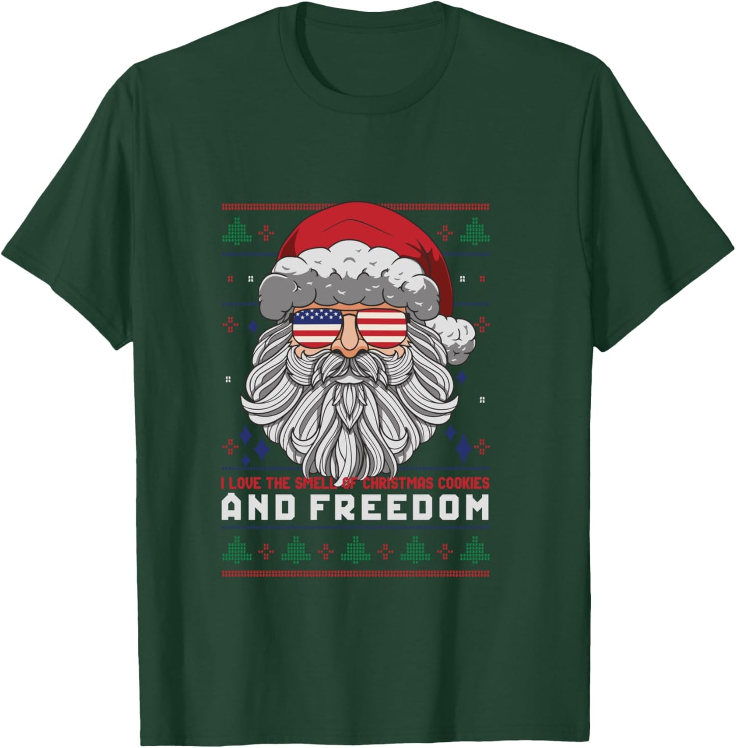Funny Santa American Flag Freedom Patriotic Merry Christmas T-Shirt - T-Shirt | Forest
