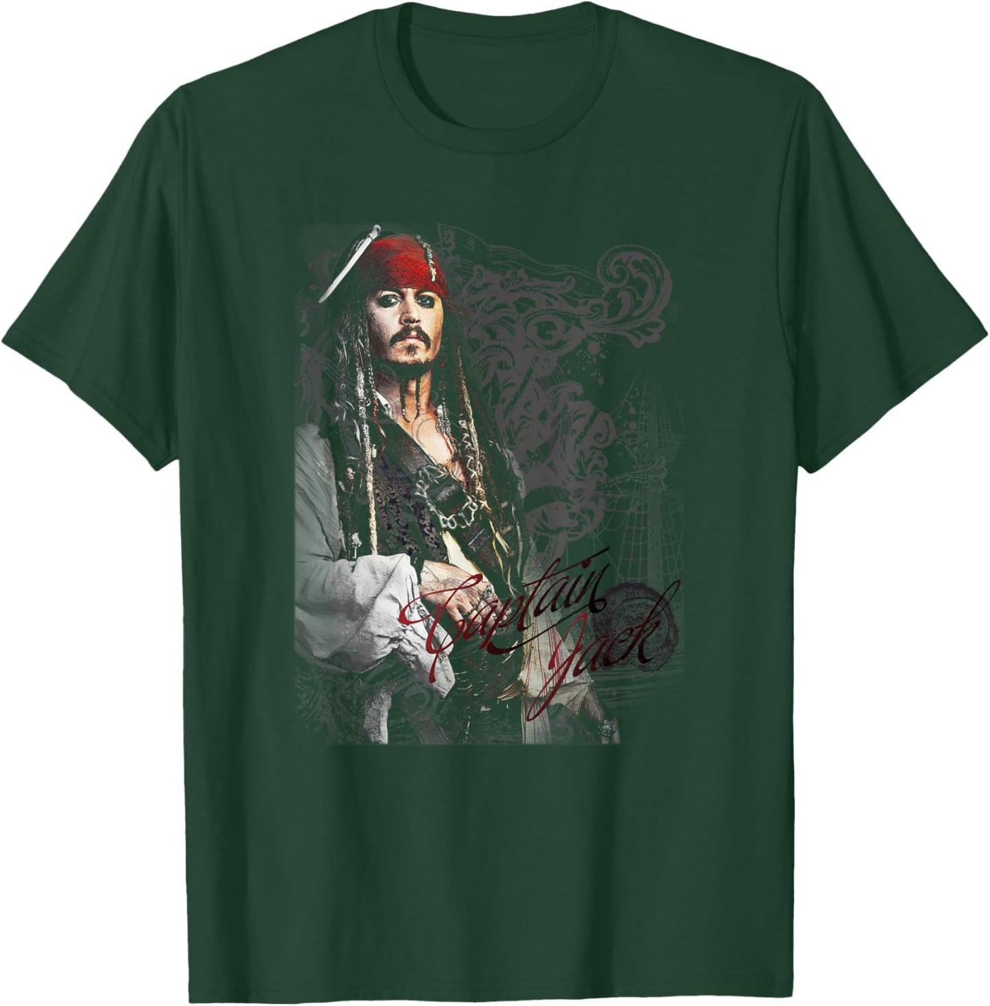 Disney Pirates of The Caribbean Captain Jack Ornate Poster T-Shirt - T-Shirt | Forest