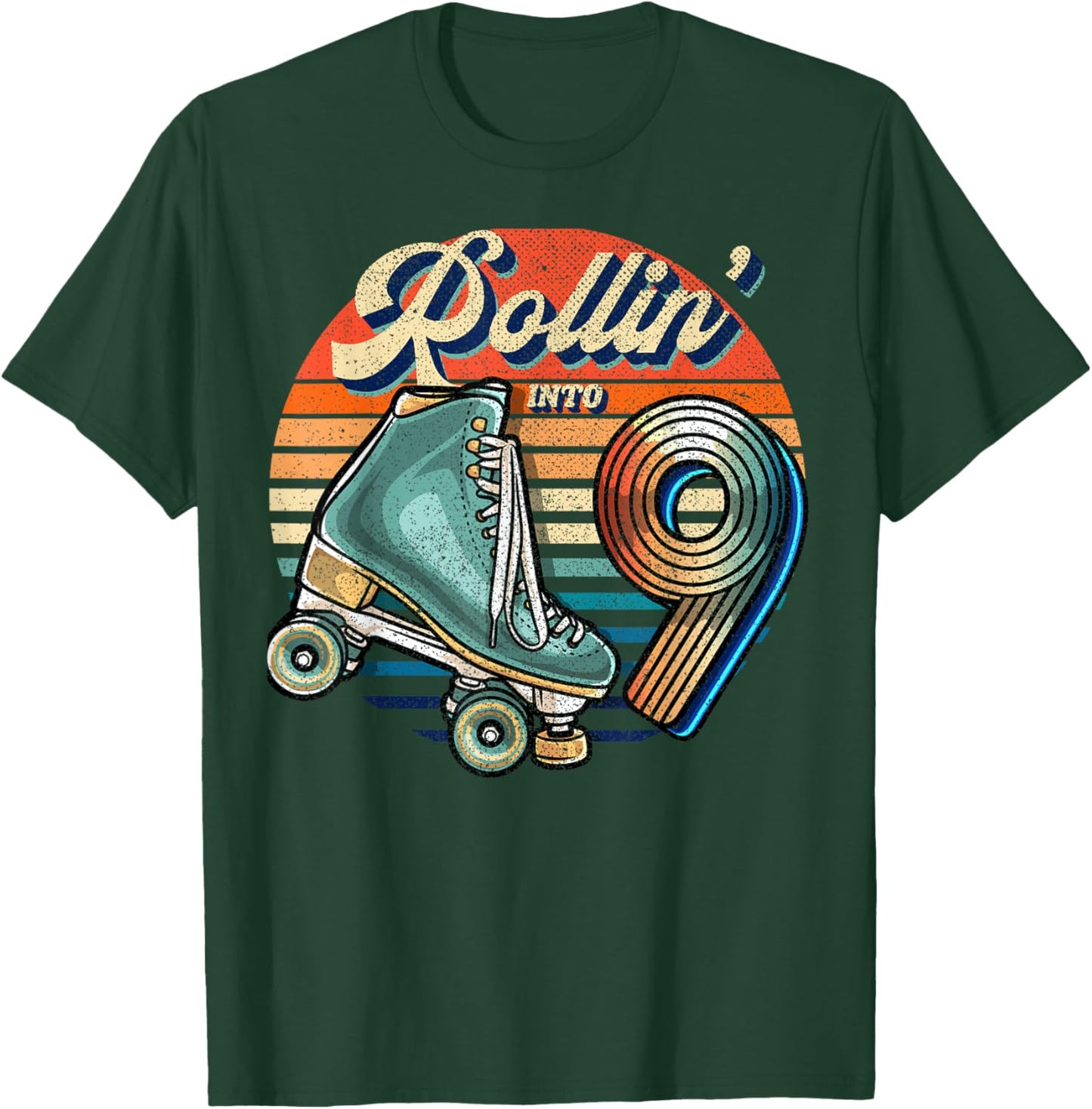 Rollin' into 9 Roller Skating Rink 9th Birthday Party Girls T-Shirt - T-Shirt | Forest