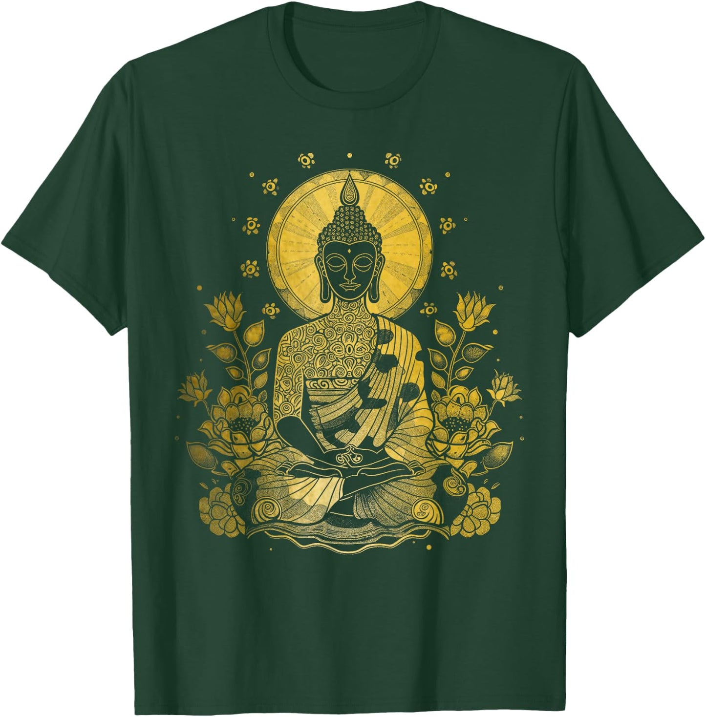 Buddha Floral Vintage Flower Yoga Buddhism Yogi Buddhist T-Shirt - T-Shirt | Forest
