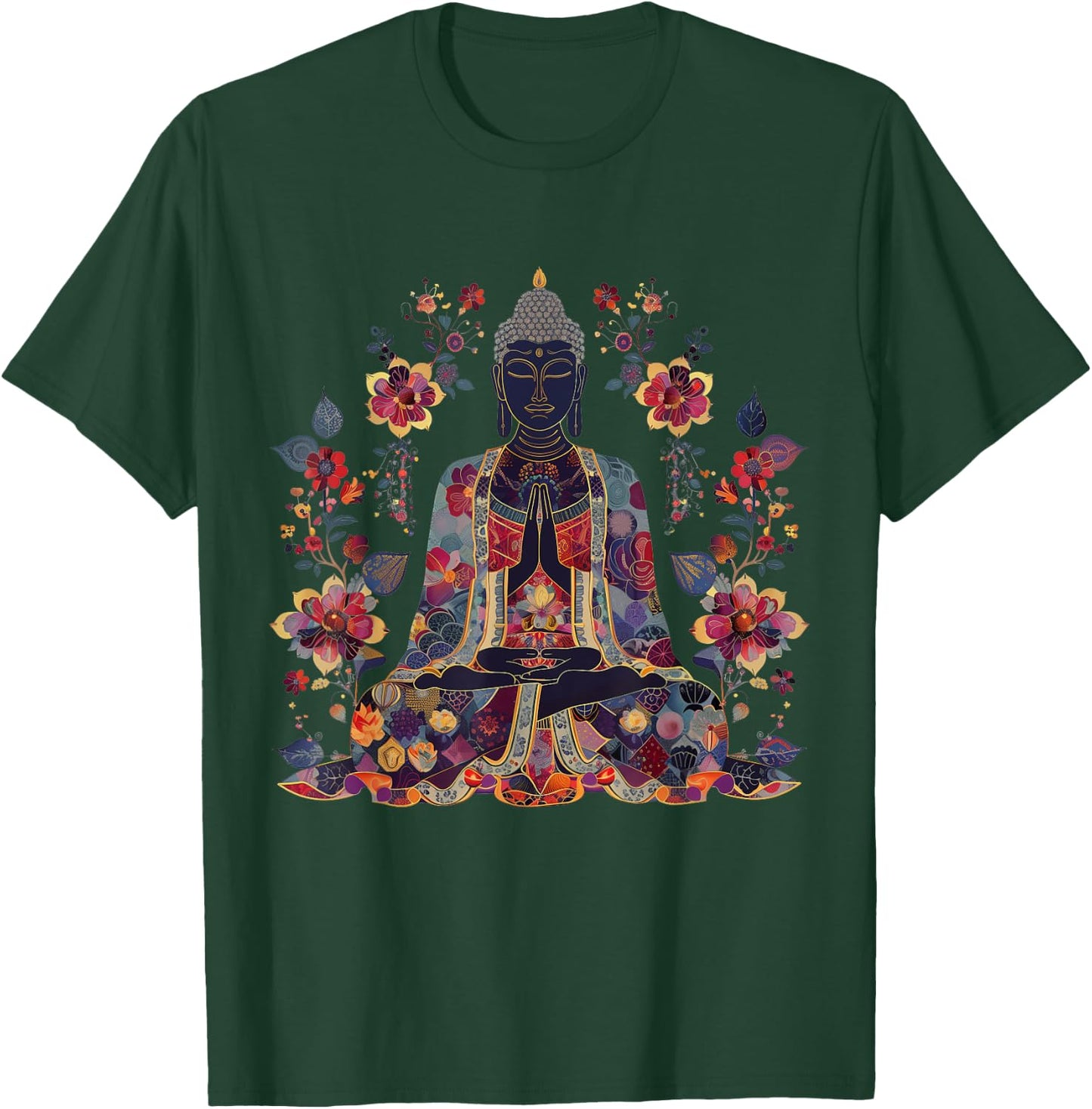 Buddha Floral Vintage Flower Yoga Buddhism Yogi Buddhist T-Shirt - T-Shirt | Forest