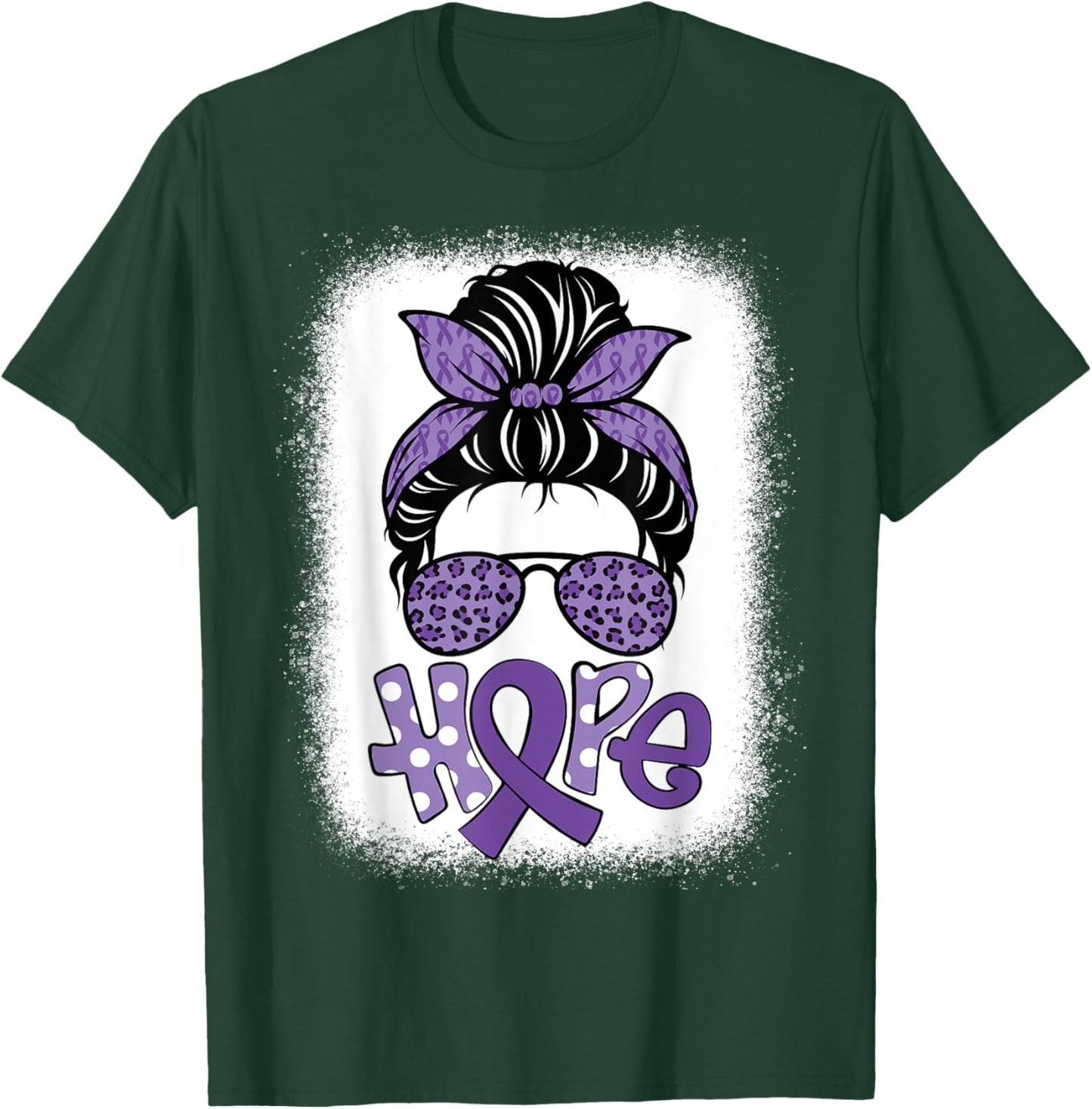 Bleached Hope Messy Bun Leopard Pancreatic Cancer Awareness T-Shirt - T-Shirt | Forest