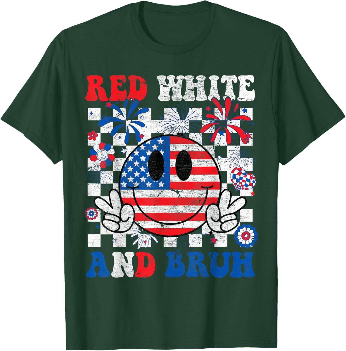 Red White And Bruh 4th Of July Boys Patriotic Men Teens Kids T-Shirt - T-Shirt | Forest
