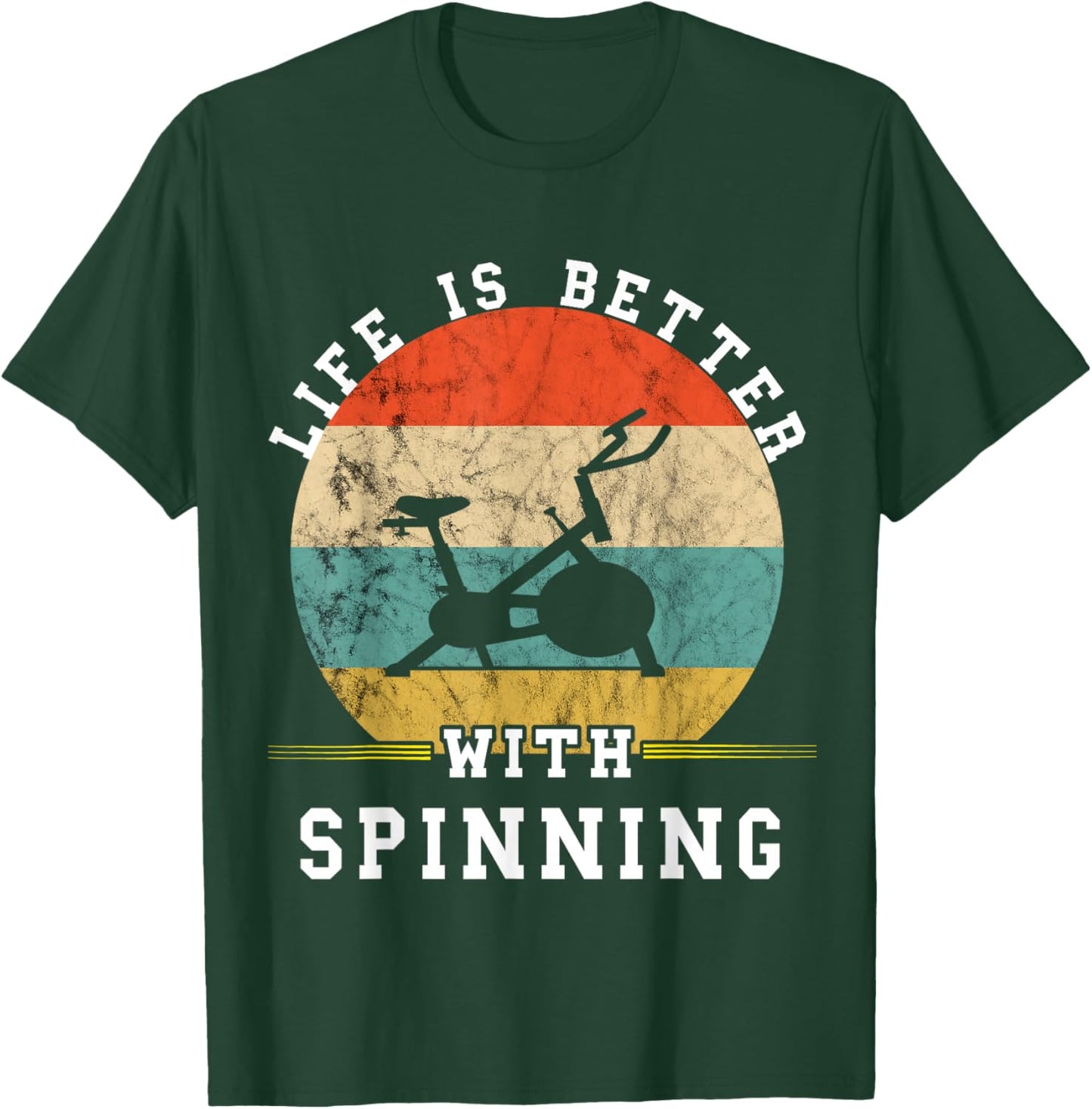 Life Is Better With Spinning Retro Vintage Sunset Spin Class T-Shirt - T-Shirt | Forest