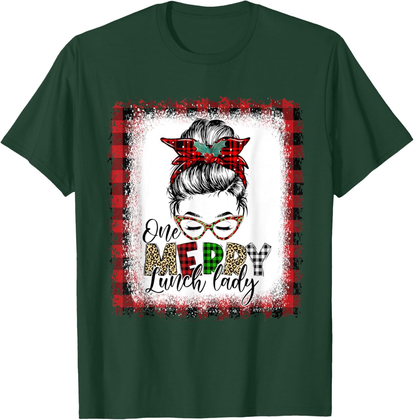 Messy Bun Lunch Lady Christmas Pajama Matching Lunch Lady T-Shirt - T-Shirt | Forest