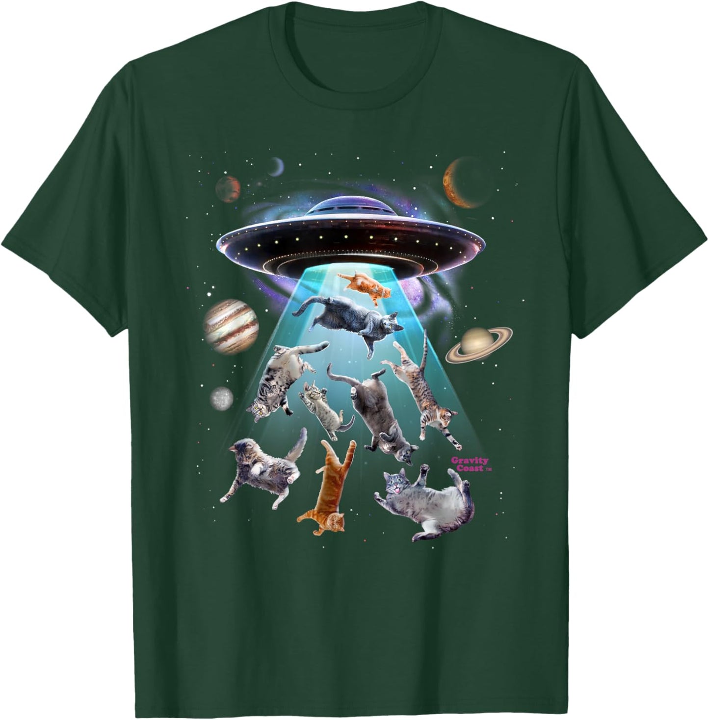 Aliens Abducting Cats Cat Kittens UFO Saucer Cat Lover Gifts T-Shirt - T-Shirt | Forest