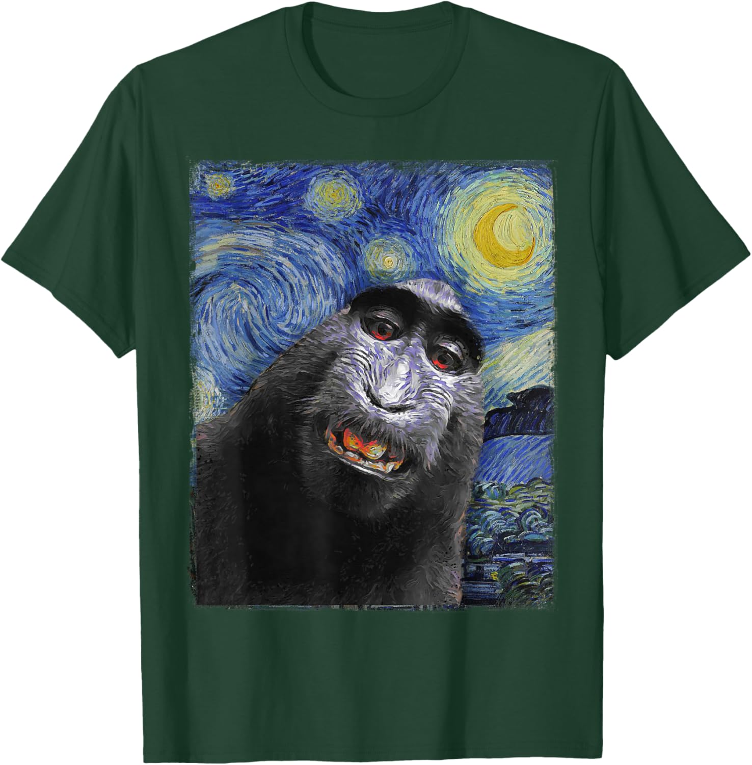Funny monkey selfie Van Gogh Starry night Funny Art Painting T-Shirt - T-Shirt | Forest