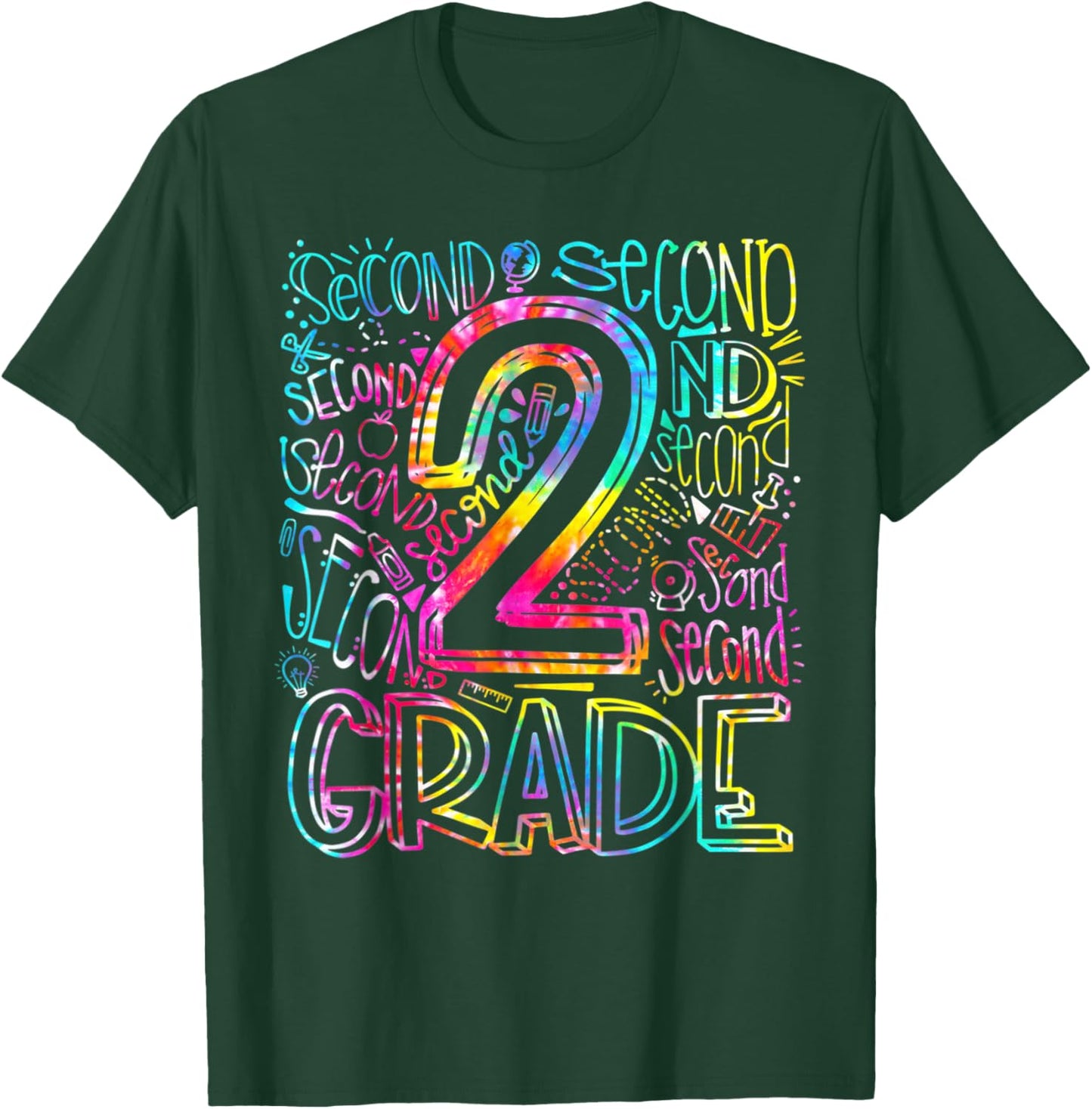 Tie Dye 2nd Grade Typography Team Second Grade Teacher Men Women Kids T-Shirt - T-Shirt | Forest