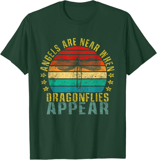 Angels Are Near When Dragonflies Appear Funny Retro T-Shirt - T-Shirt | Forest