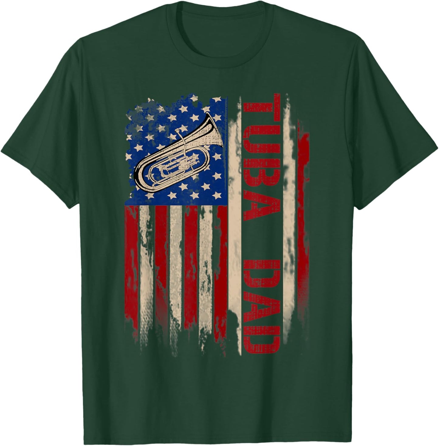 Vintage Tuba Dad American USA Flag Music Gift Women Kids Men T-Shirt - T-Shirt | Forest