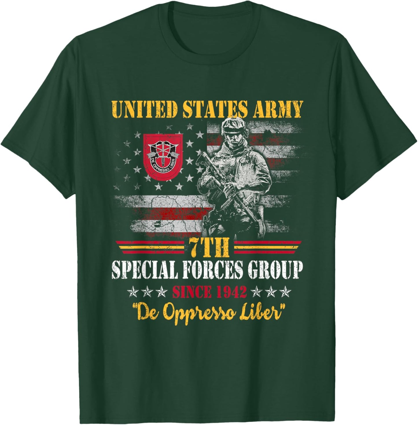 7th Special Forces Group US Flag Veteran 7th SFG Patriotic T-Shirt - T-Shirt | Forest
