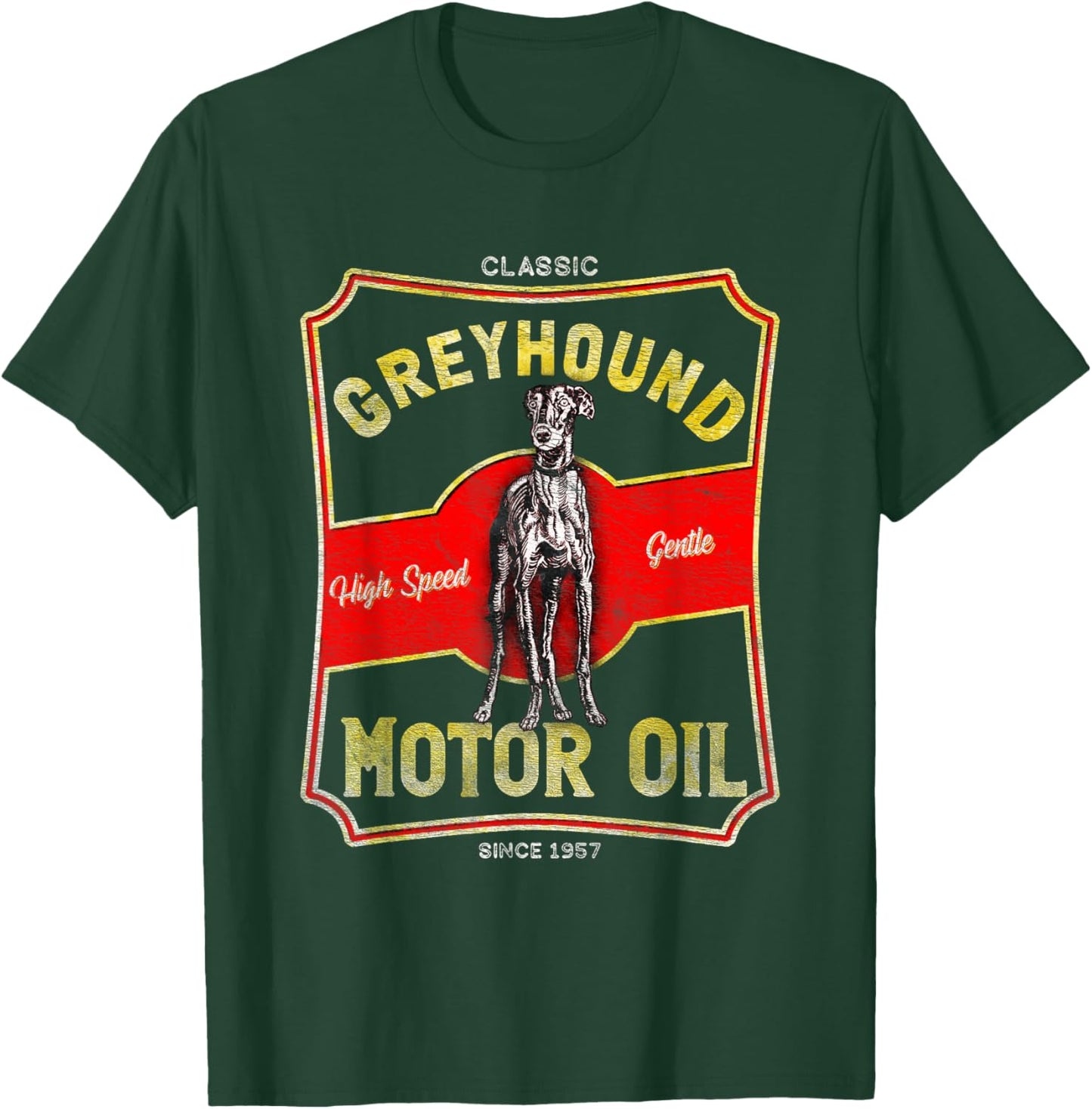 Greyhound Motor Oil Dog and Car Lover Vintage Style T-Shirt - T-Shirt | Forest