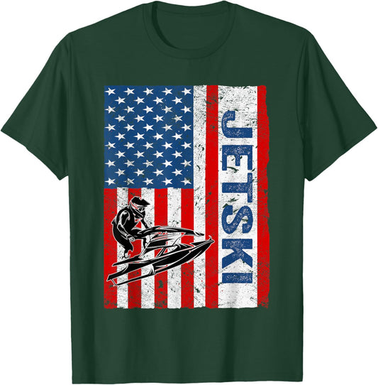 Jet Ski USA Flag. Vintage Jet Ski T-Shirt - T-Shirt | Forest