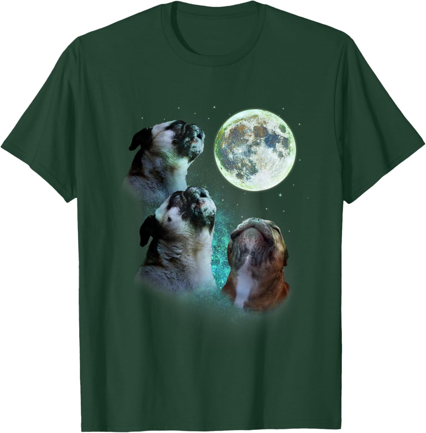 Three Pugs Howl At Moon 3 Wolfs - Funny Wolves Parody T-Shirt - T-Shirt | Forest