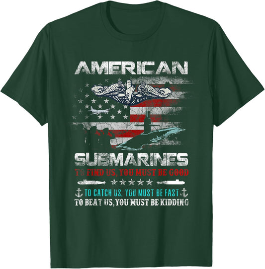 American Submarine Silent Service Veteran Flag Patriotic Men T-Shirt - T-Shirt | Forest