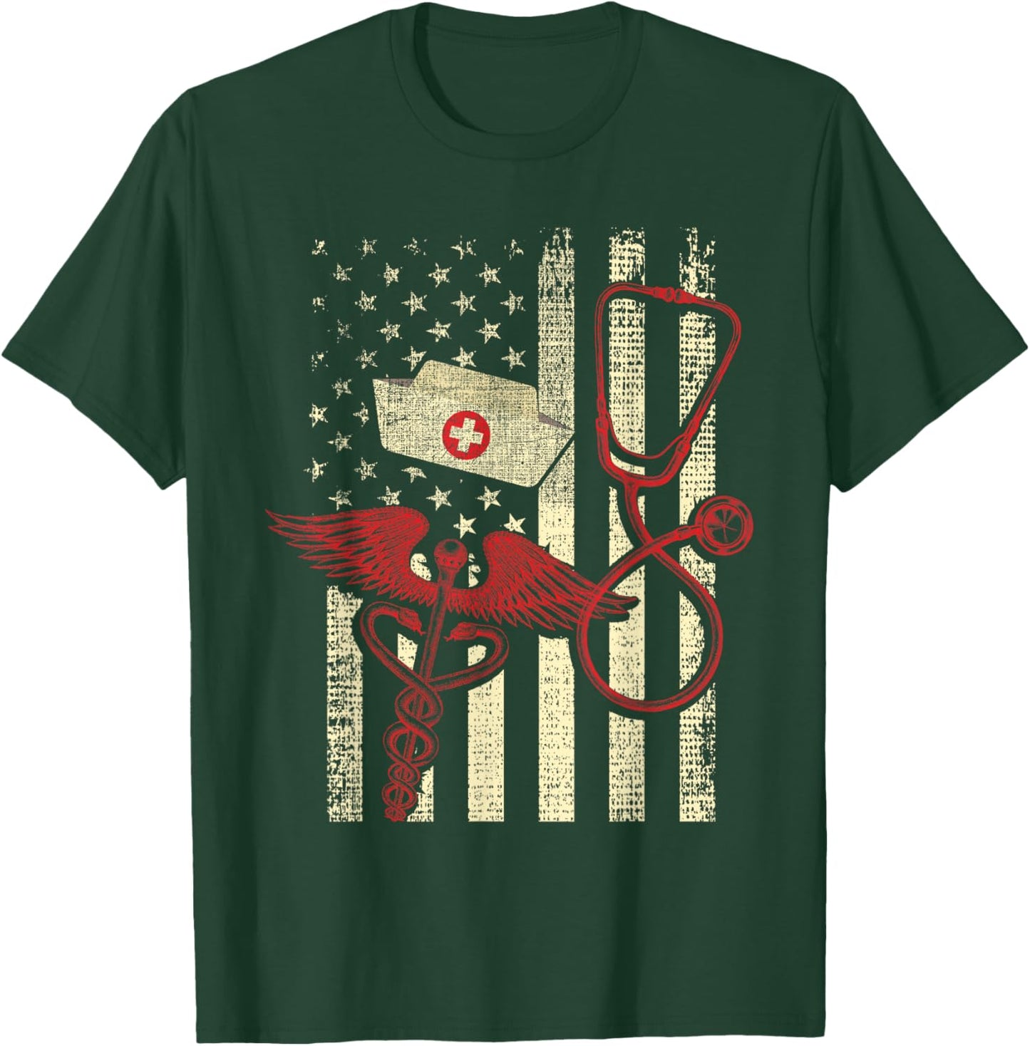 Patriotic Registered Nurse USA Flag Nursing RN Healthcare T-Shirt - T-Shirt | Forest
