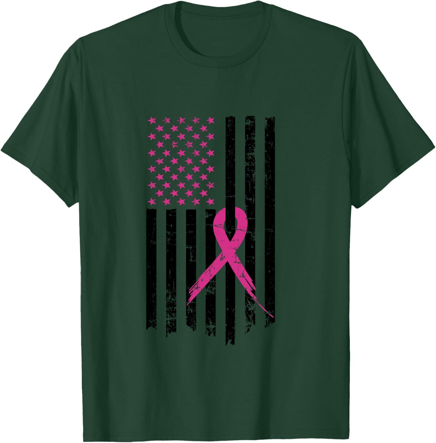 Breast Cancer Awareness Pink Ribbon American Flag T-Shirt - T-Shirt | Forest