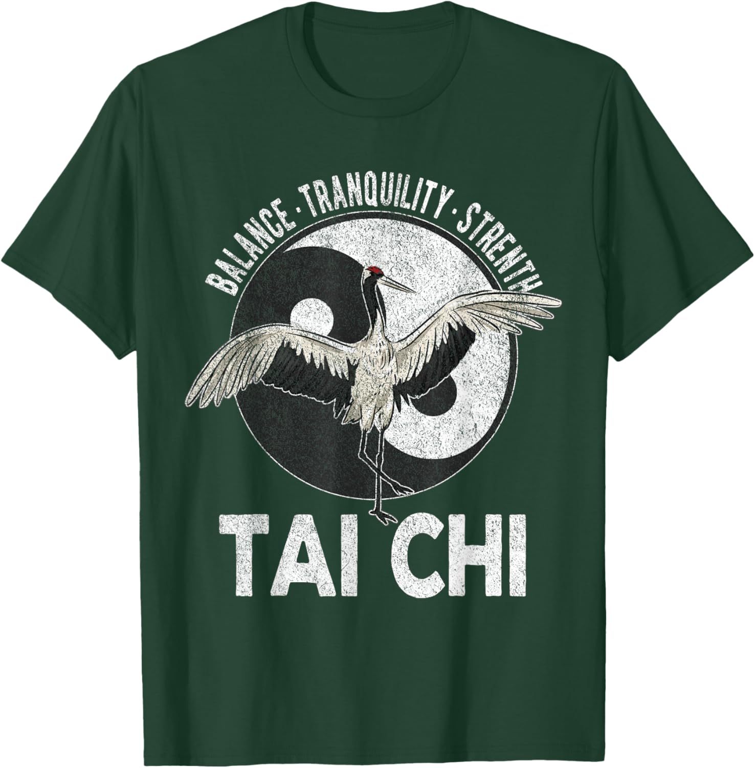 Tai Chi Yin Yang Crane Chinese Martial Arts Retro Vintage T-Shirt - T-Shirt | Forest