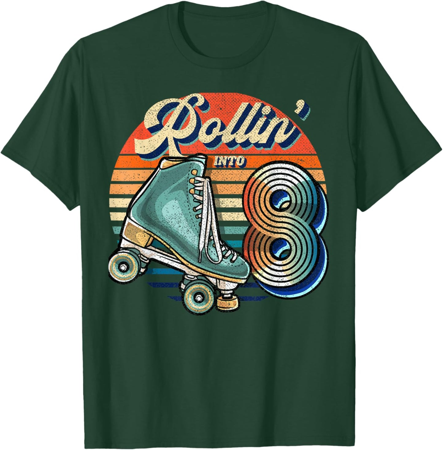 Rollin' into 8 Roller Skating Rink 8th Birthday Party Girls T-Shirt - T-Shirt | Forest