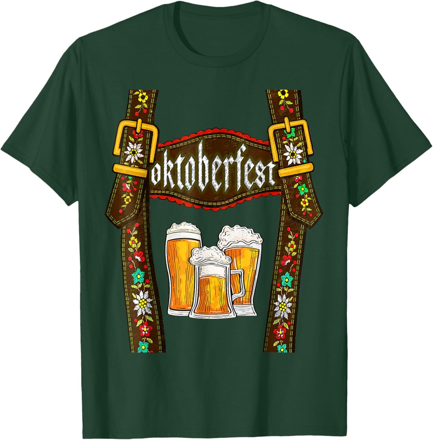 Lederhosen Suspenders Oktoberfest Bavarian Munich Beer T-Shirt - T-Shirt | Forest