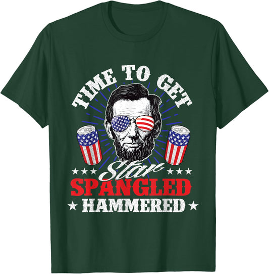 Time To Get Star Spangled Hammered - USA Flag 4th of July T-Shirt - T-Shirt | Forest