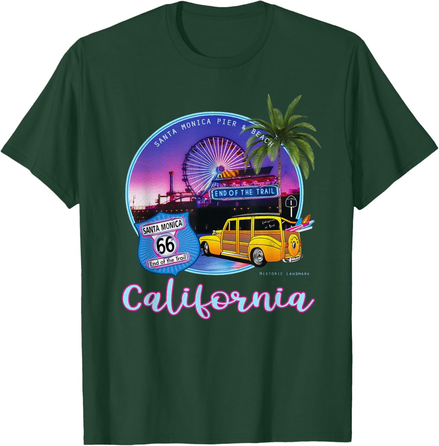 Santa Monica Pier California 66 End of The Trail Souvenir T-Shirt - T-Shirt | Forest
