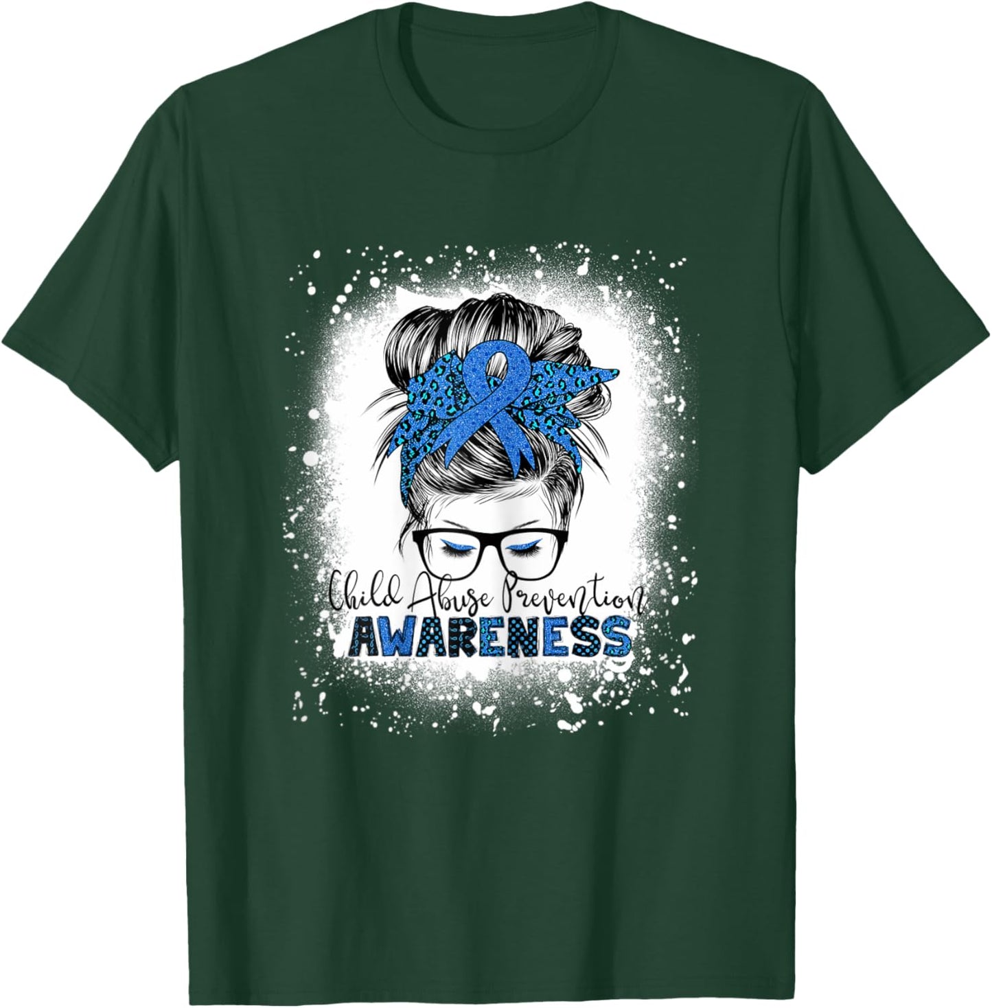 Child Abuse Prevention awareness messy hair bun T-Shirt - T-Shirt | Forest
