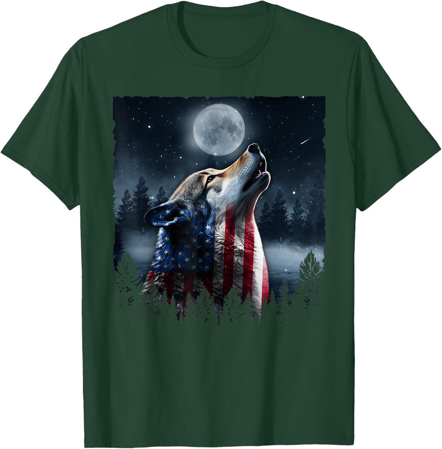 Retro Wolf Lovers American Flag Independence Day 4th Of July T-Shirt - T-Shirt | Forest