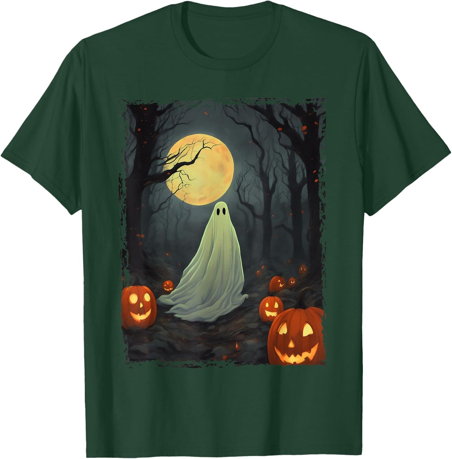 Vintage Ghost in Gothic Forest Full Moon Halloween T-Shirt - T-Shirt | Forest