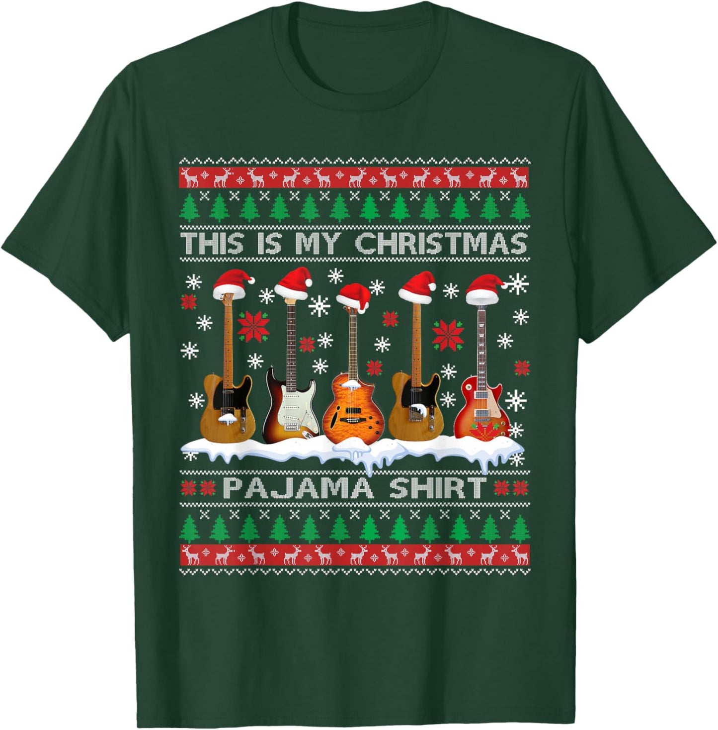 This Is My Christmas Pajama Shirt Guitar Ugly Xmas Sweater T-Shirt - T-Shirt | Forest