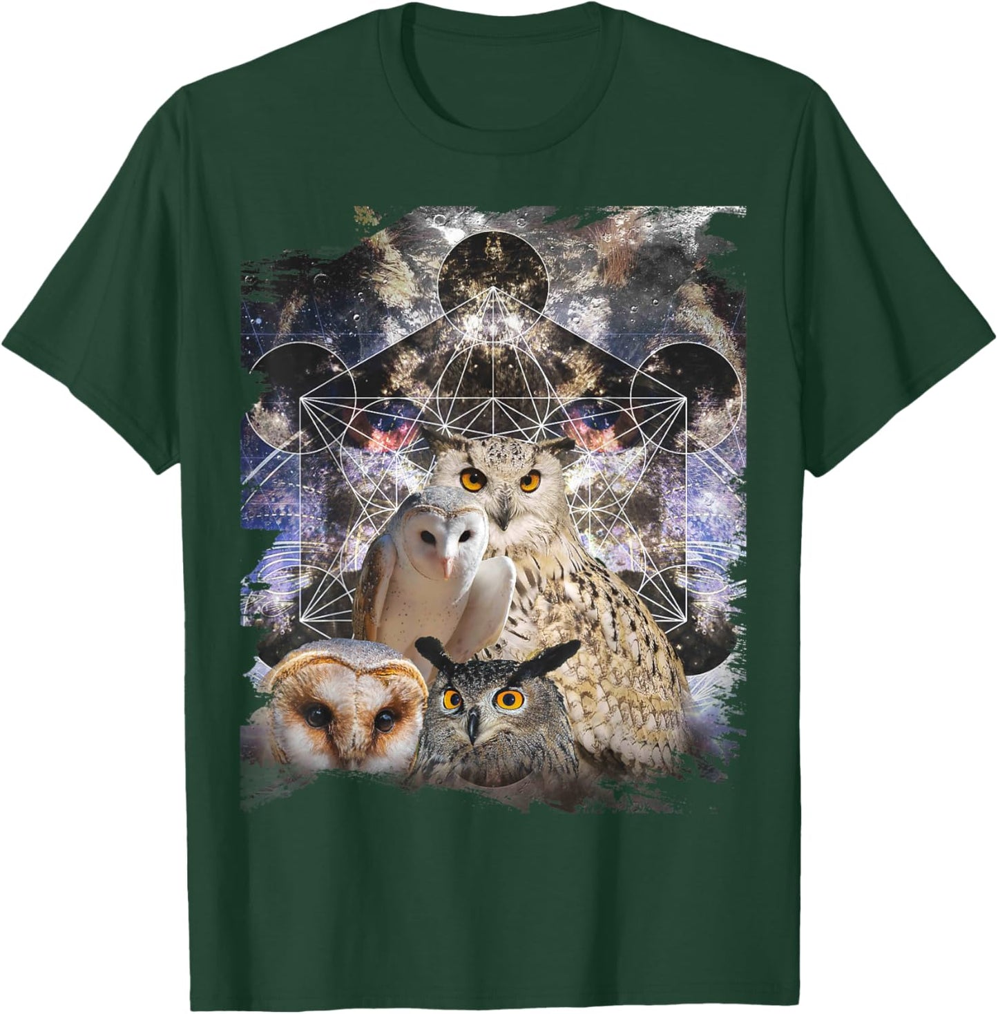 Trippy Owl Psychedelic Chakra Owls Life Flower Mandala Rave T-Shirt - T-Shirt | Forest