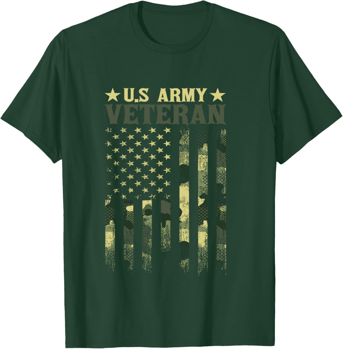 US Army Veteran Patriotic Military Camouflage American Flag T-Shirt - T-Shirt | Forest
