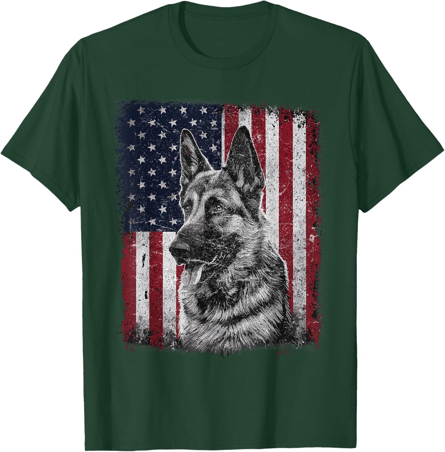 Patriotic German Shepherd Dog American Flag 4th of July T-Shirt - T-Shirt | Forest